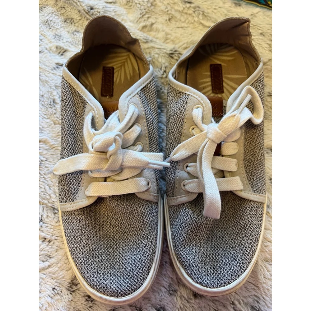 Olukai Womens Size 7.5 Pehuea Li Taupe Gray Beige Casual Lace Up Sneakers